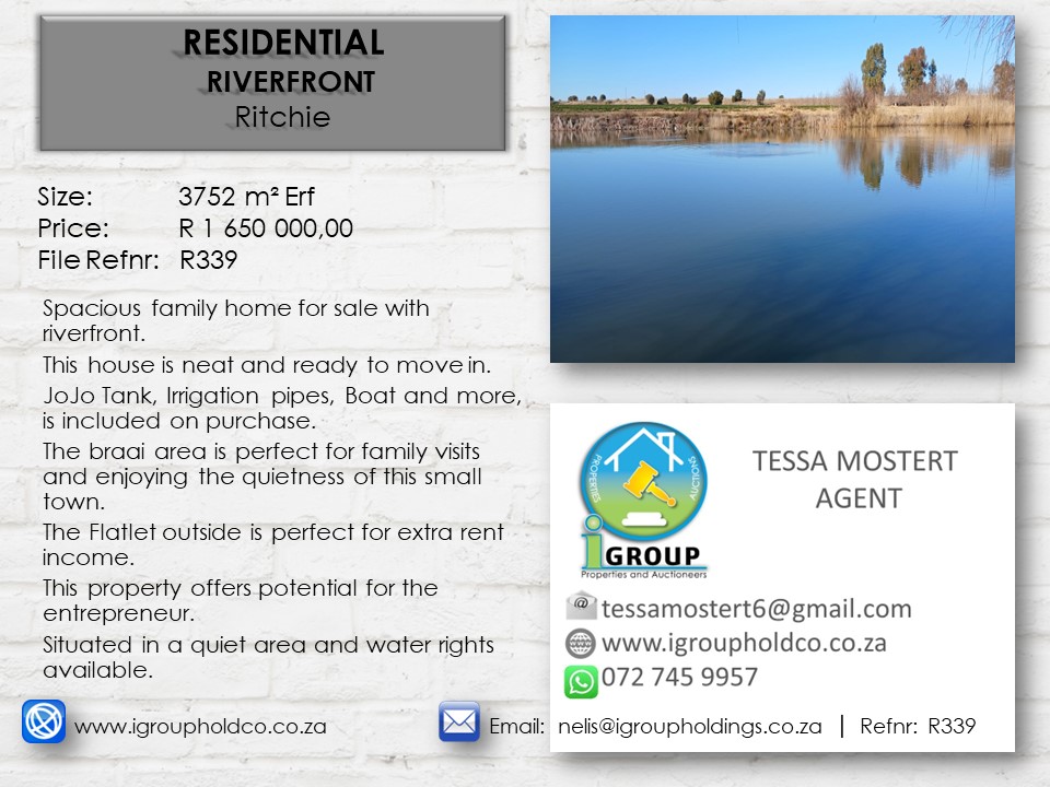 R339 – Residential Riverfront.  Ritchie.  Northern Cape Province.